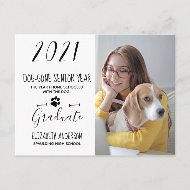 Hunde Gone Senior Year Class 2021 Foto Abschluss Einladungspostkarte (Vorderseite)