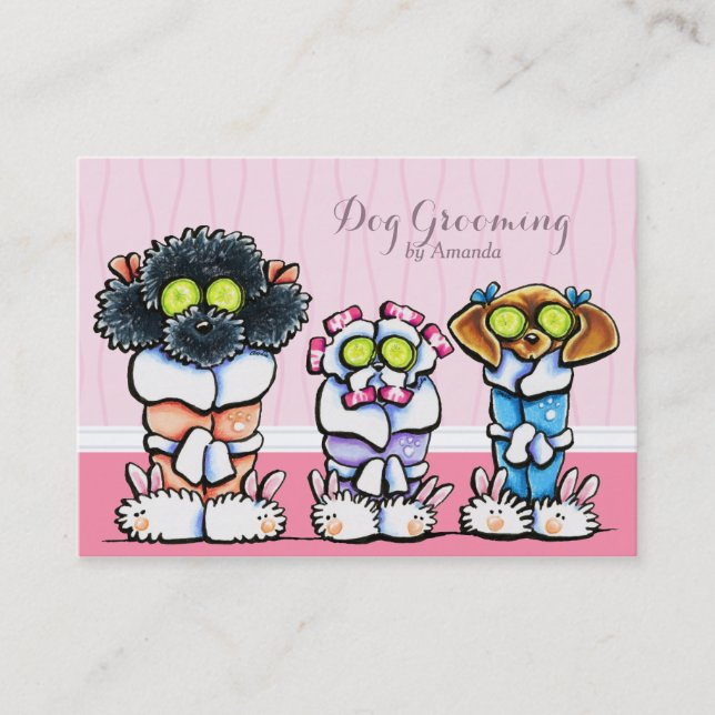 Hunde Groomer Grooming Hunde in Robes Pink Visitenkarte (Vorderseite)