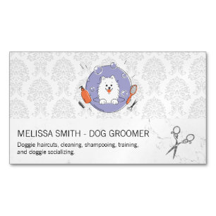 Hunde-Groomer-Logo   Damask Muster Magnetische Visitenkarte