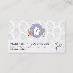 Hunde-Groomer-Logo   Damask Muster Visitenkarte