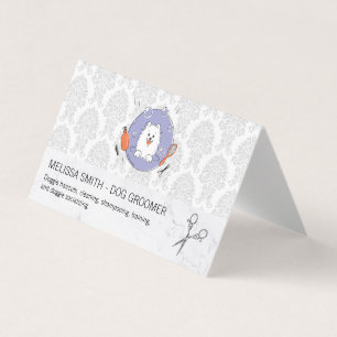 Hunde-Groomer-Logo   Damask Muster Visitenkarten