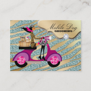 Hunde Grooming Business Card Sparkle Zebra Aquamar Visitenkarte