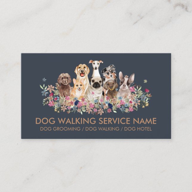 Hunde Grooming Pet Service Blume Einfache Marine Visitenkarte (Vorderseite)