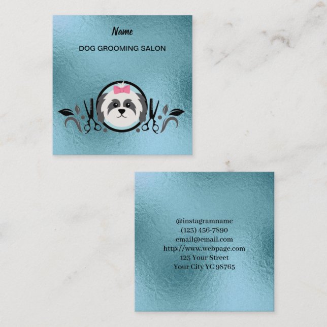 Hunde-Grooming-Salon-Visitenkarte Quadratische Visitenkarte (Vorne/Hinten)