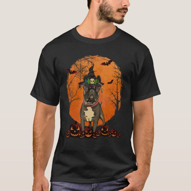 Hunde Halloween French Bulldog Kürbislaterne Pumpk T-Shirt (Vorderseite)
