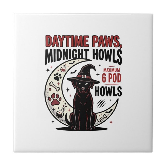 Hunde-Halloween-Mitternachtsheulen Fliese (Vorderseite)