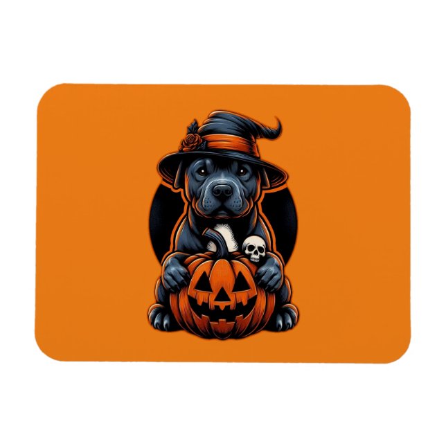 Hunde Halloween - Pitbull Hexe Magnet (Horizontal)