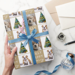 Hunde Haustier 2 Fotos Weihnachtsbaum Wasserfarbe Geschenkpapier