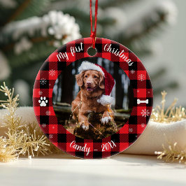 Hunde Haustier Erstes Weihnachtsfest Foto Rustic B Keramik Ornament