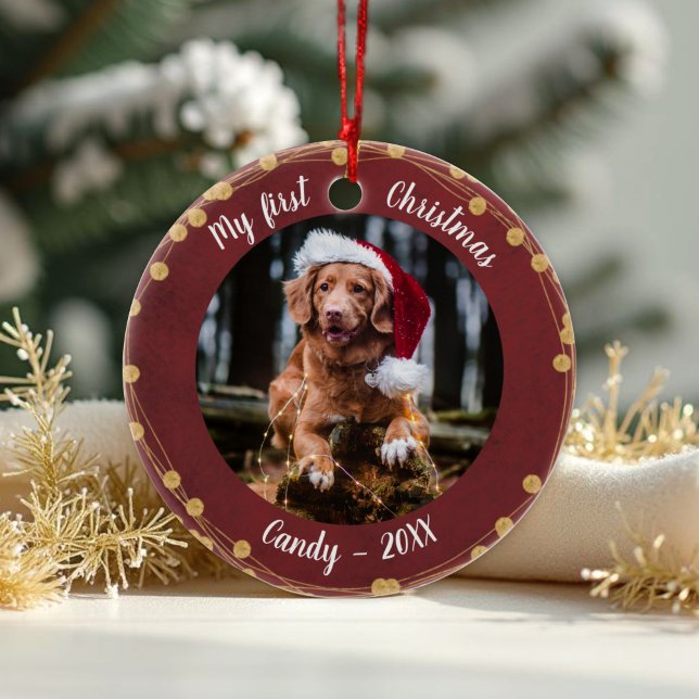 Hunde Haustier Erstes Weihnachtsfest Foto Rustikal Keramik Ornament (Von Creator hochgeladen)