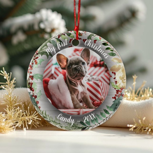 Hunde Haustier Erstes Weihnachtsfest Foto Winter K Keramik Ornament (Von Creator hochgeladen)