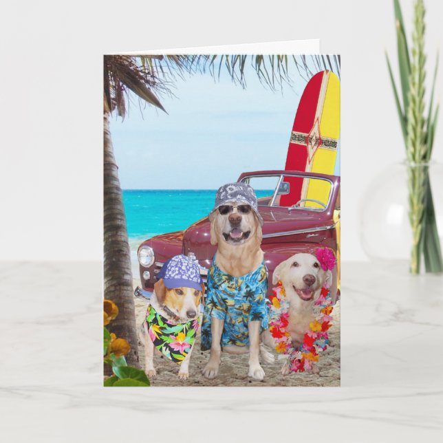 Hunde Hawaiian/Surfer Geburtstag Karte (Vorderseite)