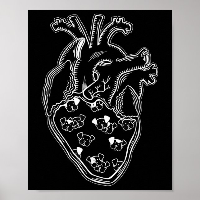 Hunde Herzanatomie Tattoo Style Poster (Vorne)