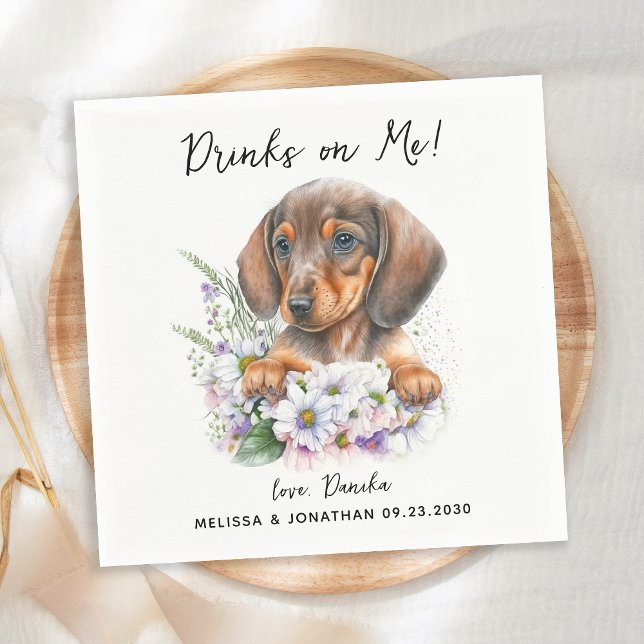 Hunde Hochzeit Personalisierte Dackel Cocktail Serviette (Von Creator hochgeladen)