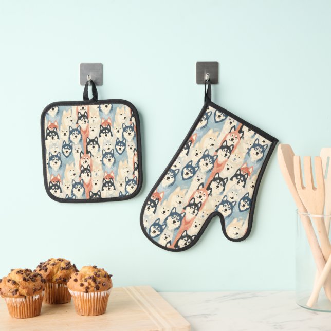 Hunde-Husky-Muster Ofenhandschuh & Topflappen-Set (Insitu (Hängend))