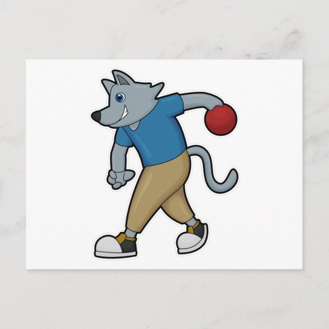 Hunde im Bowling mit Bowlingball Postkarte (Vorderseite)