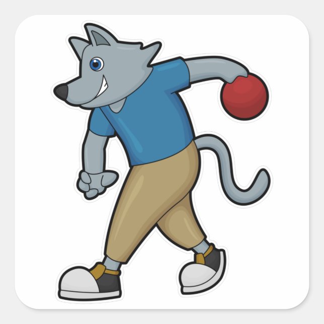 Hunde im Bowling mit Bowlingball Quadratischer Aufkleber (Vorderseite)