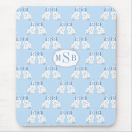 Hunde im Chinoiserie-Stil Blau-Weiß Mit Monogramm Mousepad