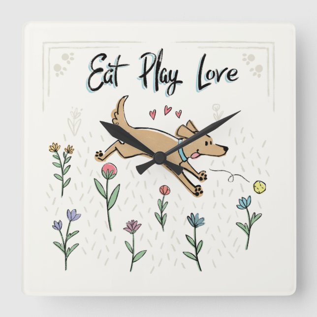 Hunde im Garten II | essen Spiel-Liebe Quadratische Wanduhr (Vorderseite)
