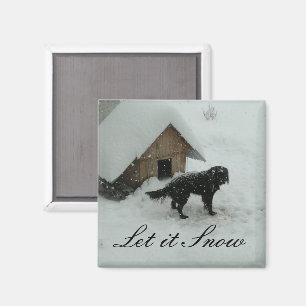 Hunde im Schnee bei Hundehütte Magnet