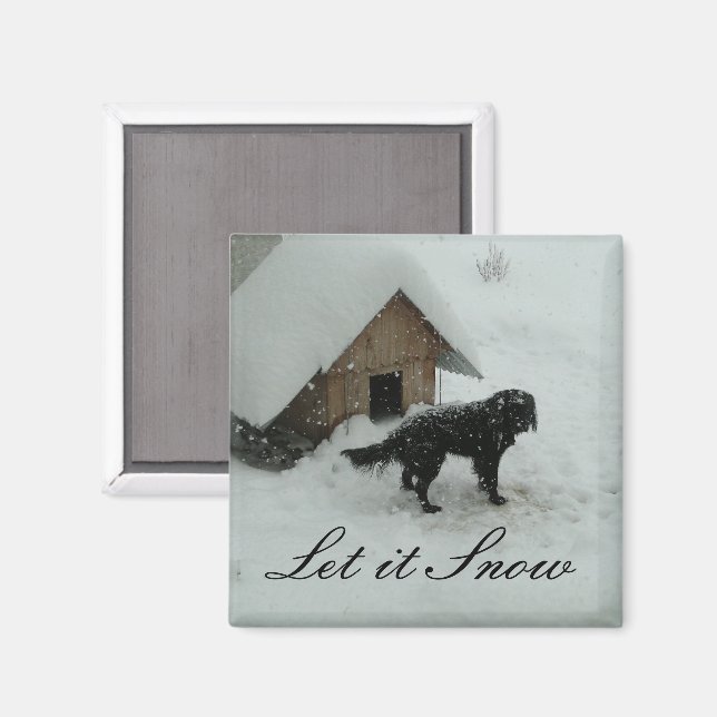 Hunde im Schnee bei Hundehütte Magnet (Vorderseite/Rückseite)