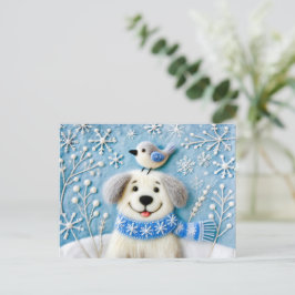 Hunde im Schnee mit Scarf und Vogel fühlen Postkarte