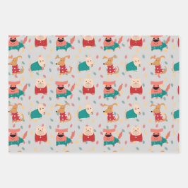 Hunde im Weihnachtsschwitzer Geschenkpapier Set