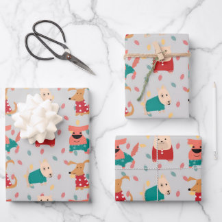 Hunde im Weihnachtsschwitzer Geschenkpapier Set