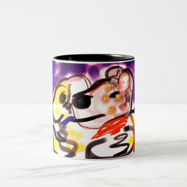 Hunde in der Nacht Zweifarbige Tasse (Mittel)
