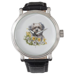 Hunde in einem Blumengarten Armbanduhr