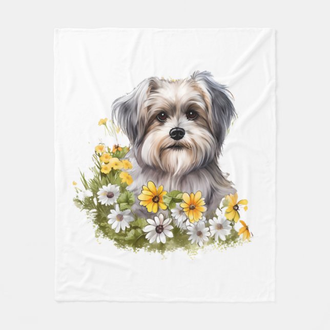 Hunde in einem Blumengarten Fleecedecke (Vorderseite)