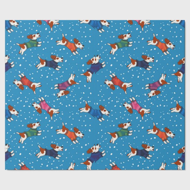 Hunde in farbenfrohen Sweaters Pattern Geschenkpapier (Saum)