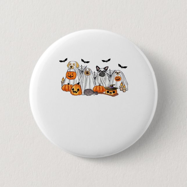 Hunde in Ghost Costumes Halloween Classic T - Shir Button (Vorderseite)