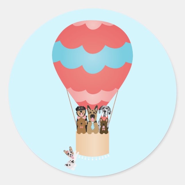 Hunde in Heißluftballon Runder Aufkleber (Vorderseite)