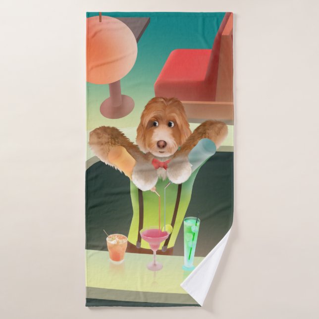 Hunde in Retro-Bar Badhandtuch Set (Badehandtuch)