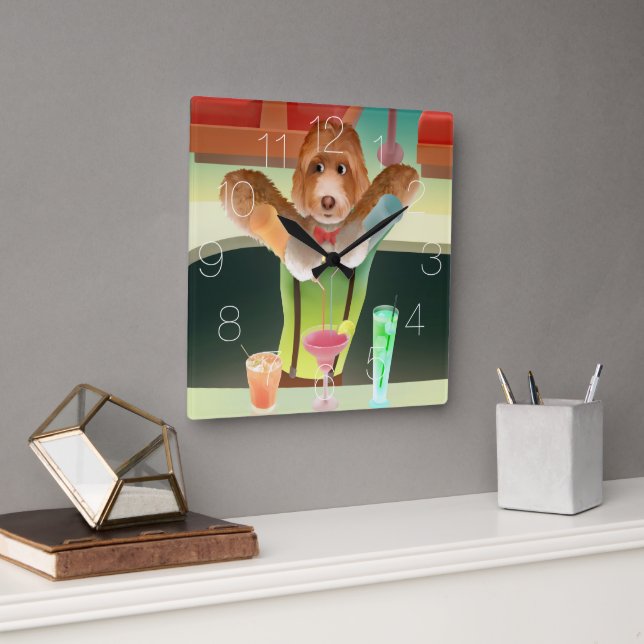 Hunde in Retro-Bar Quadratische Wanduhr (Büro)