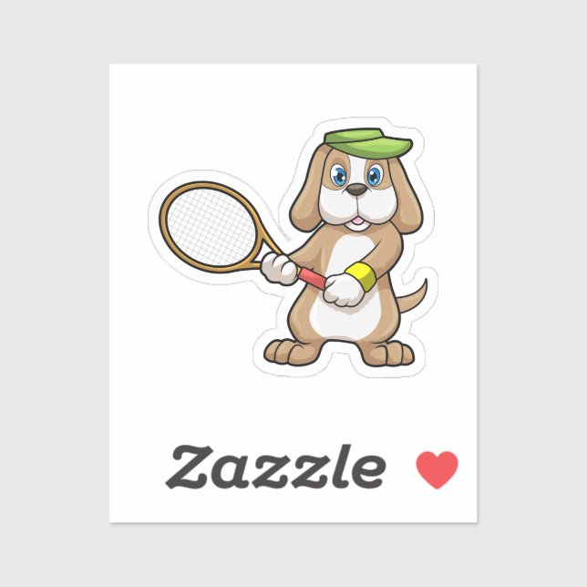 Hunde in Tennis mit Tennisschläger & Cap Aufkleber (Blatt)