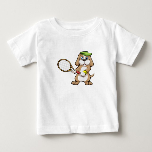 Hunde in Tennis mit Tennisschläger & Cap Baby T-shirt (Vorderseite)