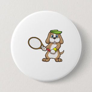 Hunde in Tennis mit Tennisschläger & Cap Button