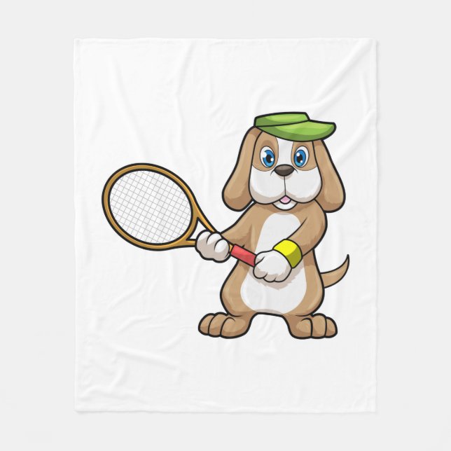 Hunde in Tennis mit Tennisschläger & Cap Fleecedecke (Vorderseite)