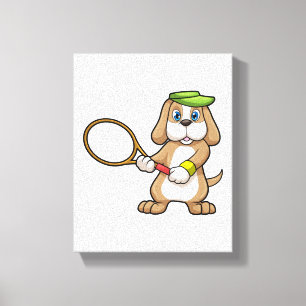 Hunde in Tennis mit Tennisschläger & Cap Leinwanddruck