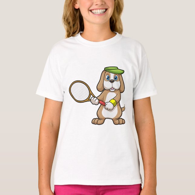 Hunde in Tennis mit Tennisschläger & Cap T-Shirt (Vorderseite)