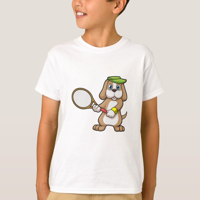 Hunde in Tennis mit Tennisschläger & Cap T-Shirt (Vorderseite)