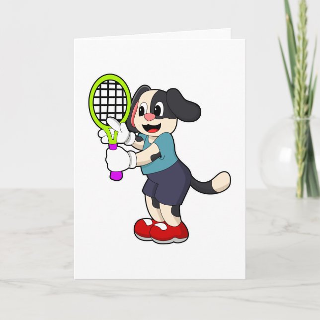 Hunde in Tennis mit Tennisschläger Karte (Vorderseite)