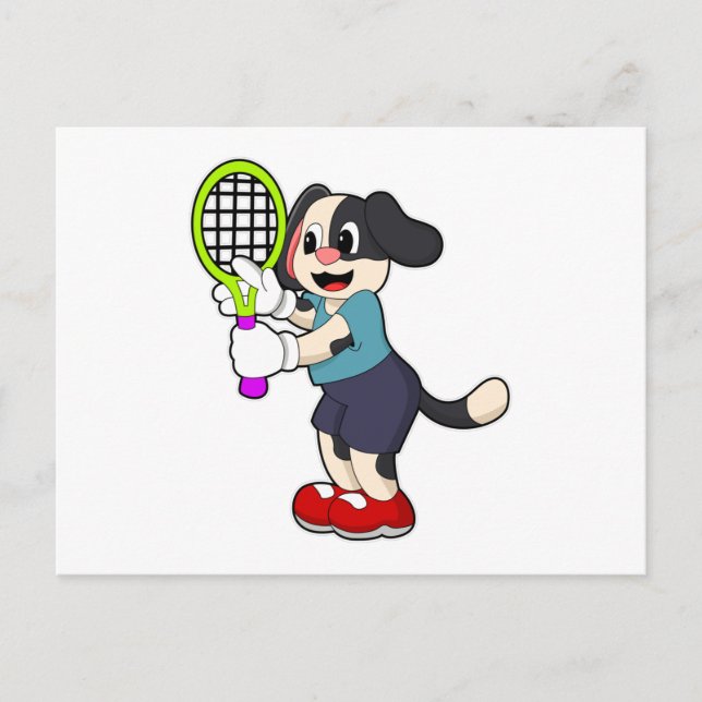 Hunde in Tennis mit Tennisschläger Postkarte (Vorderseite)