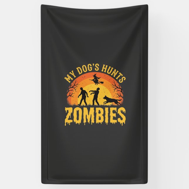 Hunde jagt Zombies Halloween-Design Banner (Vertikal)