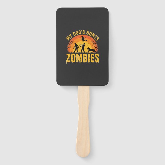 Hunde jagt Zombies Halloween-Design Fächer (Vorderseite)