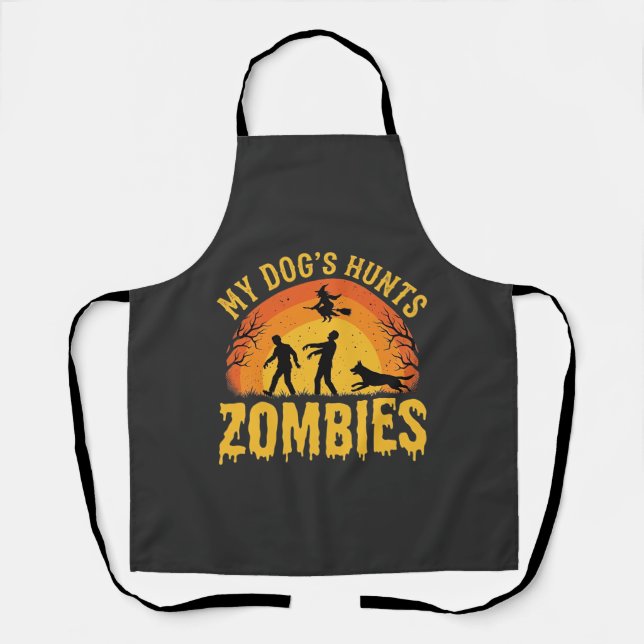 Hunde jagt Zombies Halloween-Design Schürze (Vorderseite)