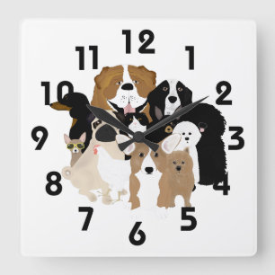Hunde, Katze, Hühneruhr Quadratische Wanduhr