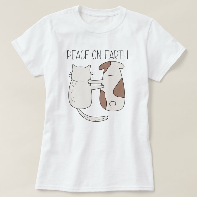 Hunde Katze Weltfrieden T - Shirt (Design vorne)